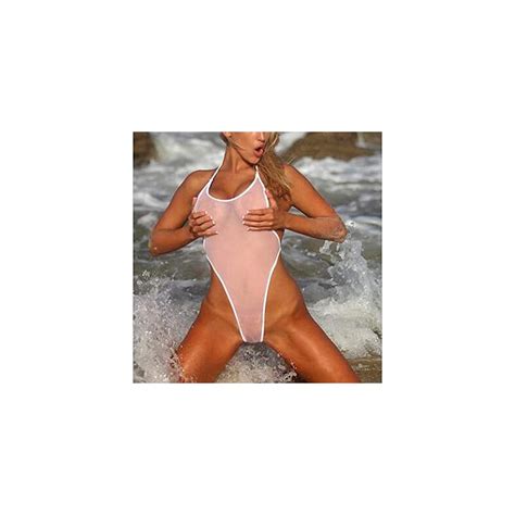 Sherrylo See Through One Piece Swimsuit High Cut Micro Monokini Bikini Mini Mesh Transparent