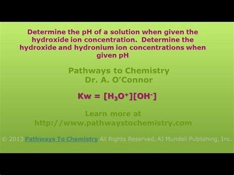 Hydronium ion14 (h3o+, also known as h+) can be obtained from a known concentration of a hydroxide ion and the equation kw=h+[oh since water autoionizes arrhenius theory does not explain the formation of either the hydroxide or hydronium ions, which are known to be as conjugate. Chemistry: Determine pH, hydronium and hydroxide ion ...