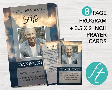 8 Page Sky Funeral Program Template Prayer Card Funeral Templates