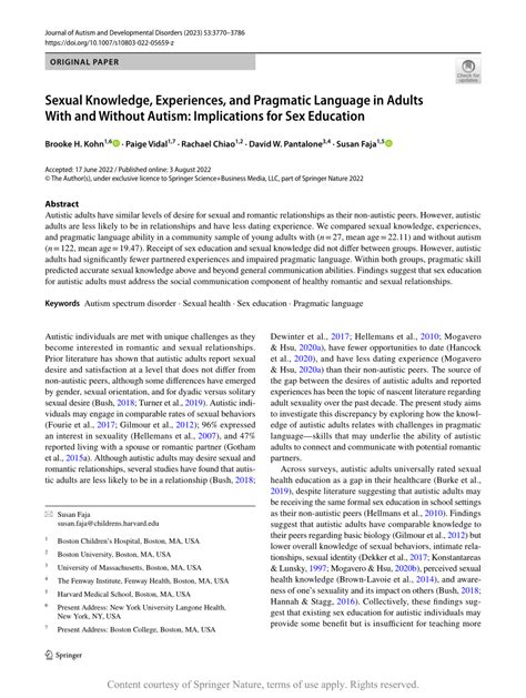 Sexual Knowledge Experiences And Pragmatic Language In Adults With And Without Autism