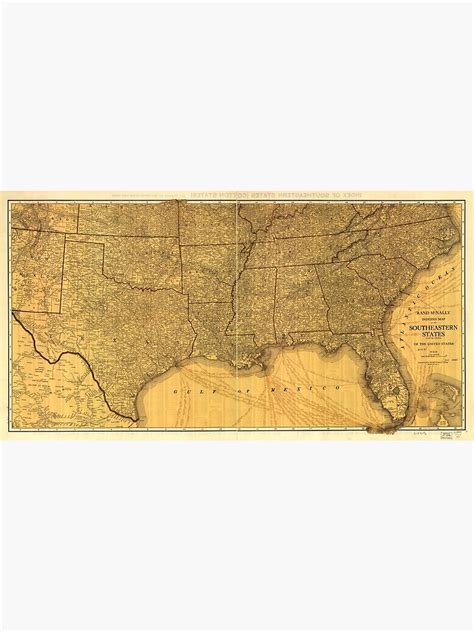 Lámina Artística Rand Mcnally Mapa De Los Estados Del Sudeste De