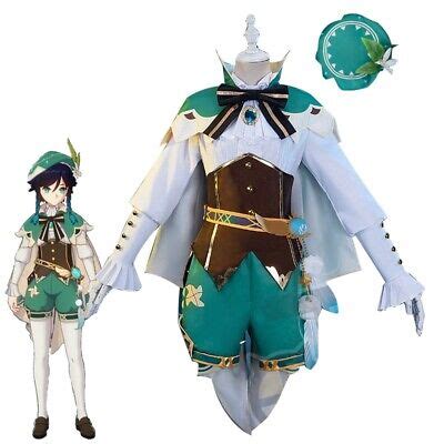genshin impact venti wig cosplay costume party dress uniform outfit