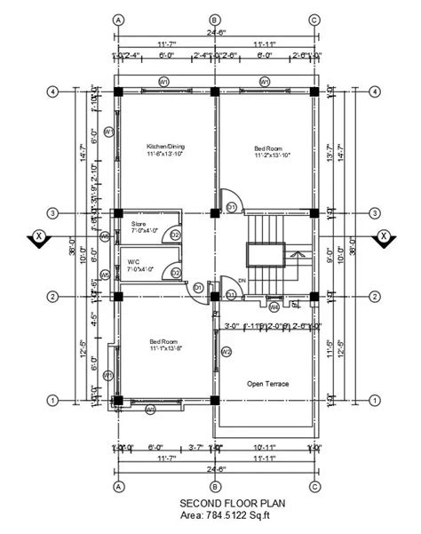 24x38 First Floor House Plan Is Given In This Autocad Drawing Model