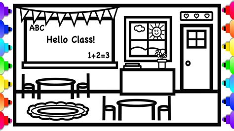 School Classroom Coloring And Drawing 💚 🎒🏫🖍 ️💜school Coloring Page