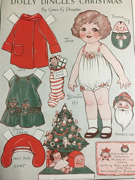 Original 1929 Dolly Dingle Christmas Paper Doll Santa Toy Tree Stocking