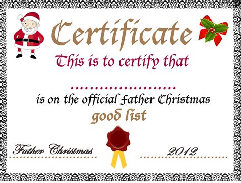 Father Christmas Good List Certificate Free Template Festive Crafts