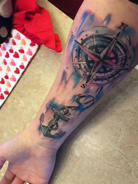 Compass With Anchor And Water Colors Tattoos For Guys Compass Tattoo