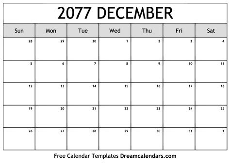 December 2077 Calendar Free Blank Printable With Holidays