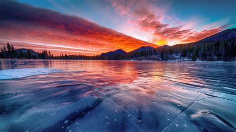 Frozen Lake At Sunset Backiee