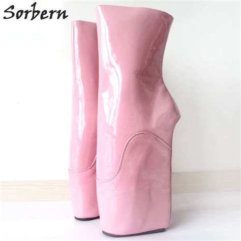 sorbern pink woman boots sexy wedge ballet boots 18cm high heel zip heelless fetish pinup ankle