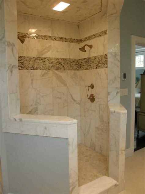 Super clean vanity with flat faced drawers. master bath walk in shower calacatta marble vihara karuna ...