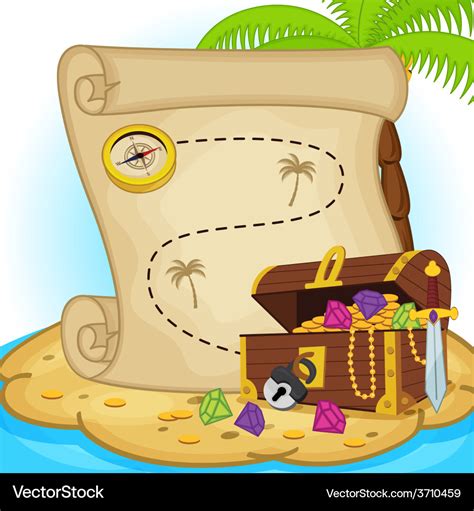 Treasure Map And Chest On Island Royalty Free Vector Image