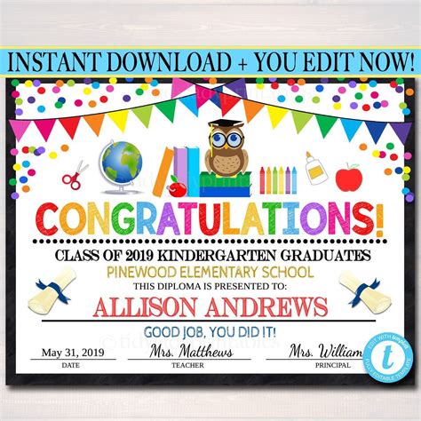The kids in kindergarten should also receive their graduation certificate! Graduation Certificate ANY GRADE Printable Diploma ...