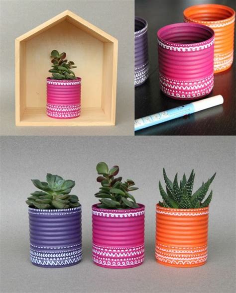 kreative bastelideen alte dosen wiederverwenden farbig machen pflanzenbehälter home crafts diy