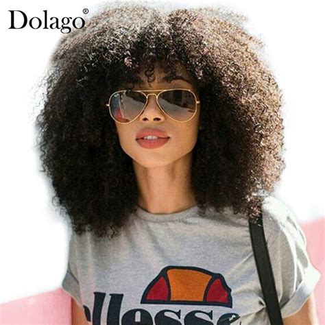 250 Density Afro Kinky Curly Lace Front Human Hair Wigs With Bangs Bob