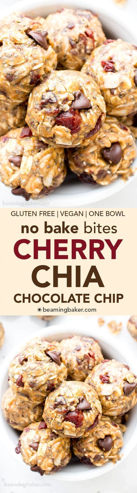 no bake cherry chocolate chip chia energy bites vegan gluten free dairy free one bowl