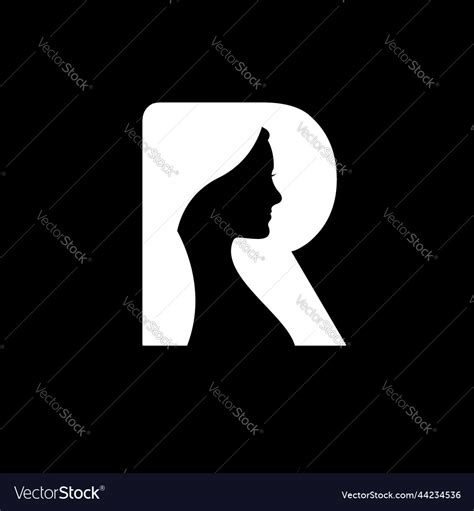 Letter R And Women Silhouette Logo Design Vector Image