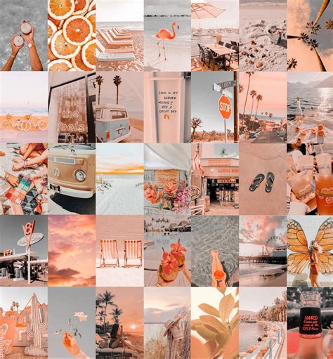 Aesthetic Pastel Orange Beach Vibe Wall Collage Kit Digital Etsy