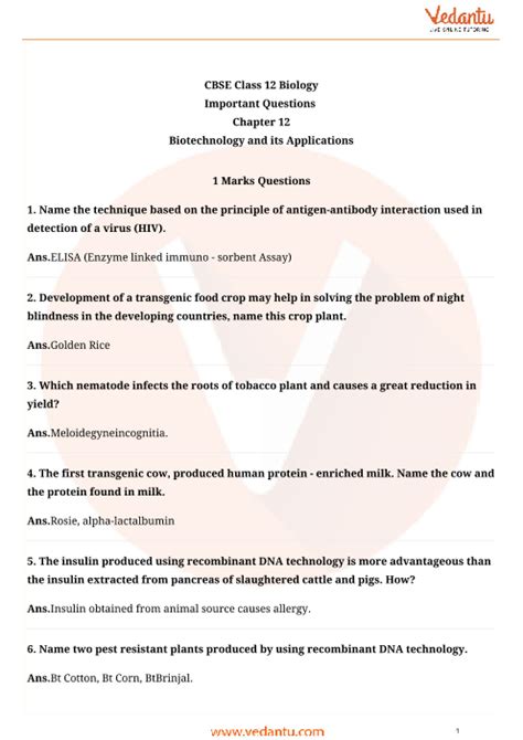 Important Questions For Cbse Class 12 Biology Chapter 12