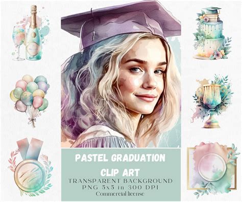 Pastel Graduation Clipart Watercolor Graduation Clip Art Etsy