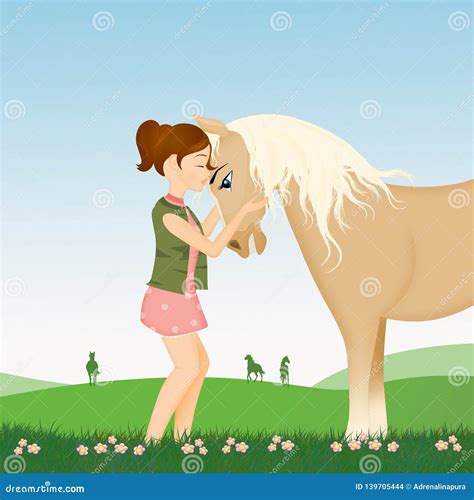 Little Girl Loves The Horse Stock Illustration Illustration Of Loves