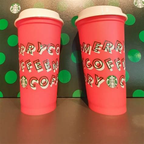 2 Starbucks Holiday 2019 Red Merry Coffee Reusable Grande Cup 16 Fl Oz