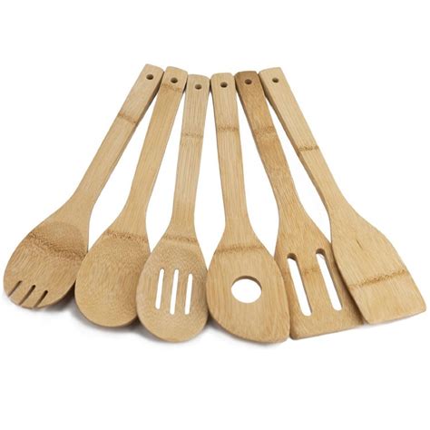 Huji Bamboo Wooden Kitchen Cooking Utensils Gadget Set Of 6 Spoon