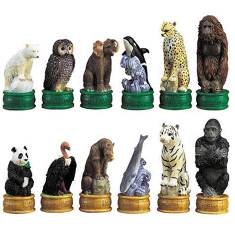 Chess Set Endangered Species Boardgame Pieces Figurine Animals