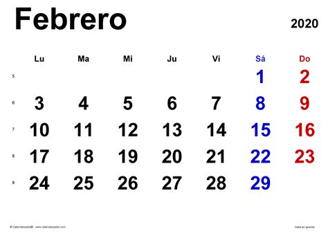Calendario febrero 2020 - Calendarpedia