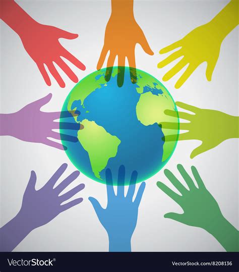 Many Colorful Hands Surrounding Earth Globe Vector Image