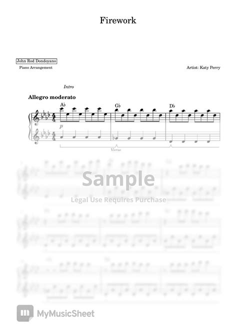 Katy Perry Firework Piano Sheet Helaian By John Rod Dondoyano
