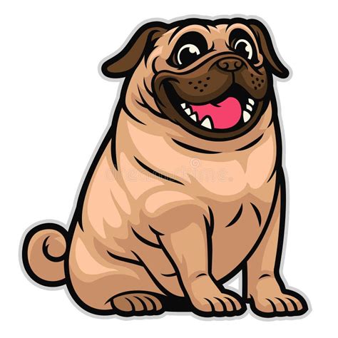 Happy Cute Cartoon Pug Dog Stock Vector Illustration Of Large 195259885