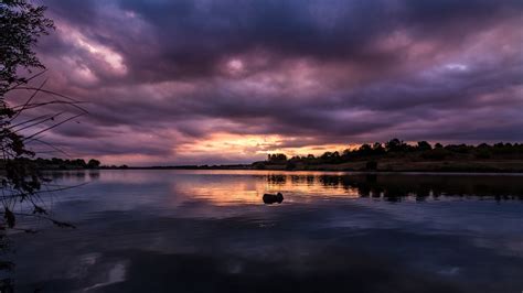 Download Wallpaper 1920x1080 River Sunset Trees Clouds