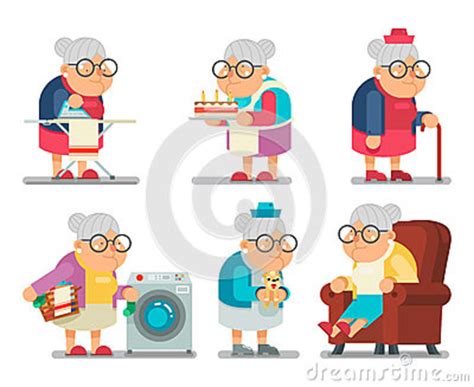 Household Granny Old Lady Character Cartoon Flat Design Vector
