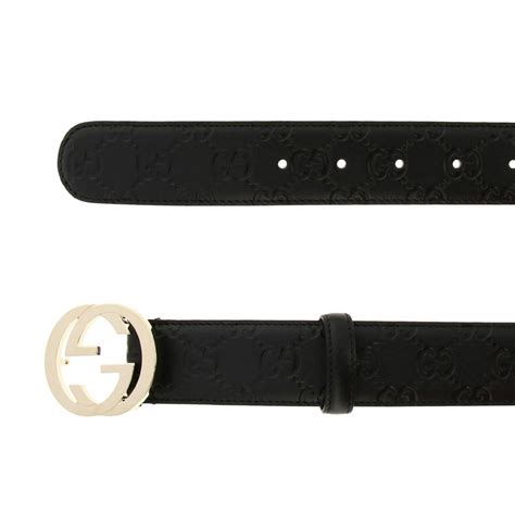 Gucci Belt In Embossed Leather With Interlocking Buckle Black