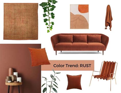 The Color Trend Rust Is An Orange And Brown Living Room With Furniture