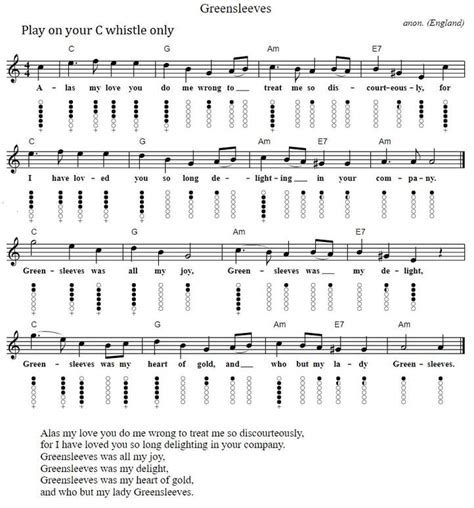 Overview of this digital piano sheet music: Greensleeves Tin Whistle Sheet Music - Irish folk songs