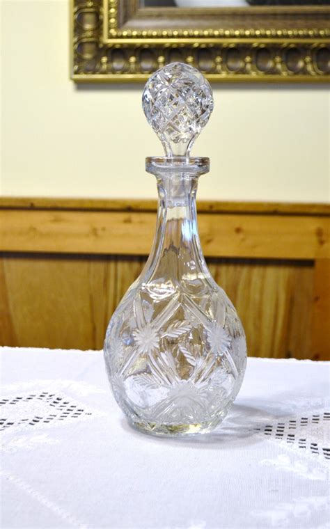 Vintage Glass Decanter With Stopper Barware Pressed Glass