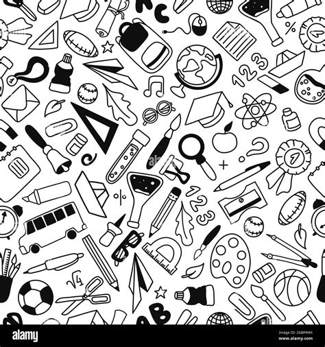 Seamless Pattern With School Hand Drawn Doodle Items In Graphic Style