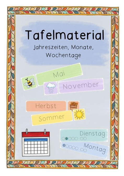 Tafelmaterial Für Jahreszeiten Monate Und Wochentage Unterrichtsmaterial In Den Fächern