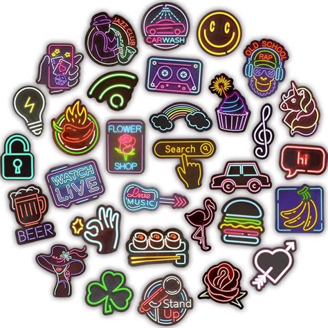 50pcs Super Cool Neon Sign Stickers Pack Laptop Decal Etsy