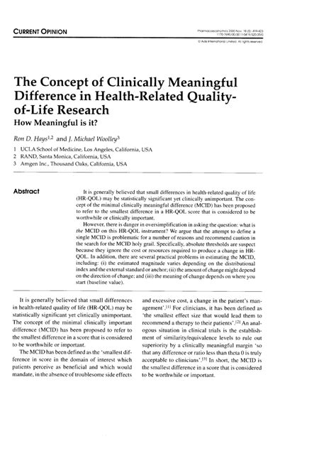 Pdf The Concept Of Clinically Meaningful Difference In Health Related