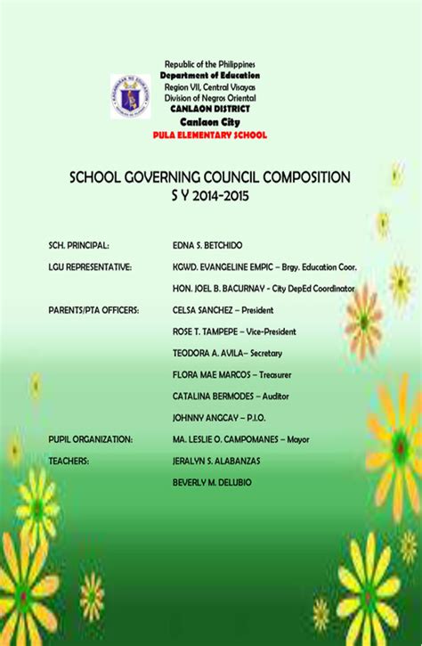 School Governing Council List Of Officers