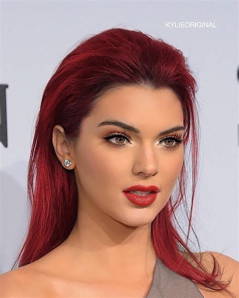 Kendall Jenner Red Lips And Red Slicked Back Hair Kendall Jenner Hair Jenner Hair Kendall