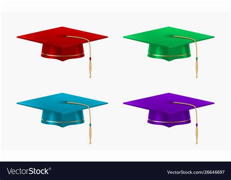 Colored College Caps Set University Graduation Vector Image