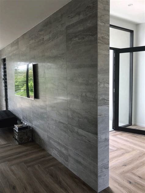 Stunning Feature Wall With Italian Domus Grigio Silk 400x800 Porcelain