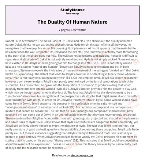 The Duality Of Human Nature Free Essay Example