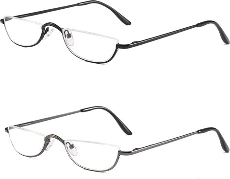 Kokobin Half Reading Glasses 2 Pairs Half Rim Metal Frame Glasses Spring Hinge Readers For Men