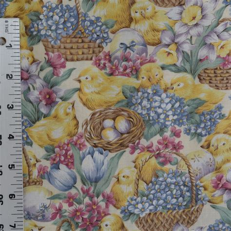 Easter Fabric Easter Chicks Spring Floral Nest With Eggs Hoffman