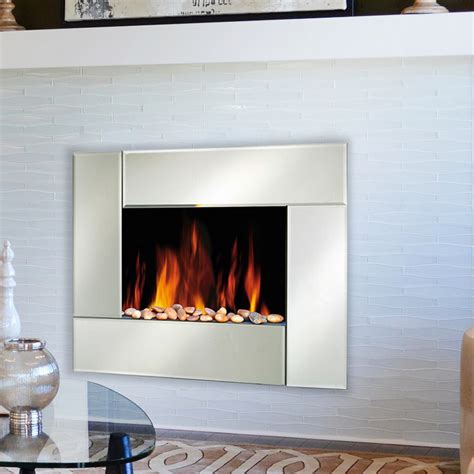 Electric Glass Wall Fire Fireplace Mirror Mounted Designer Flicker